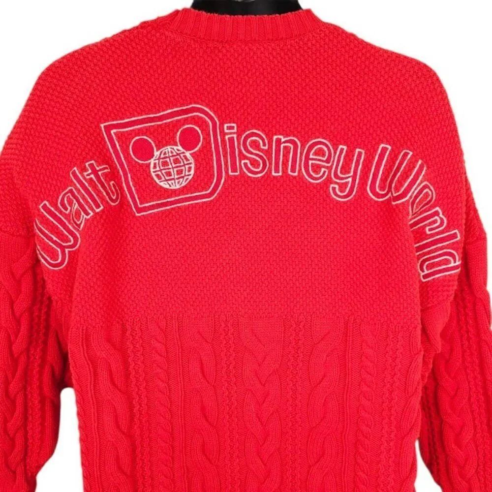 Walt Disney World Cable Knit Sweater Mens Size XS Red Spirit Jersey Jumper